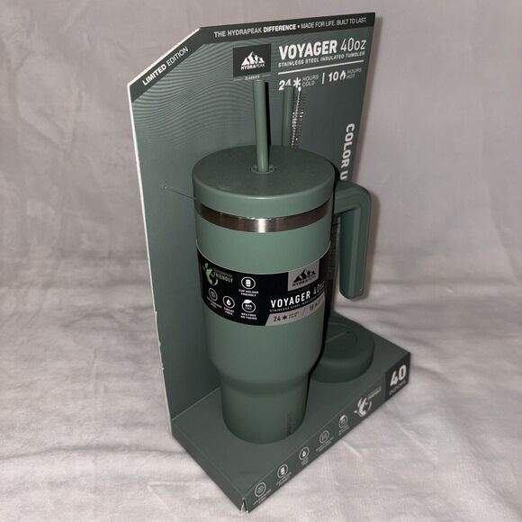 Hydrapeak Voyager 40oz Tumbler Handle Box Straw Lid Limited Edition Evergreen - Picture 5 of 6